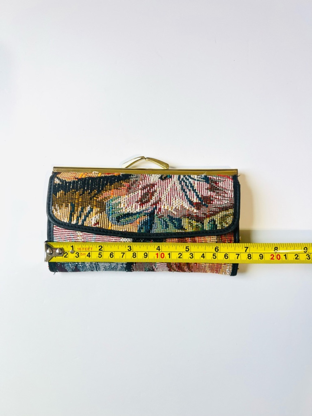 Vintage Floral Cat Tapestry Wallet 90’s Boho Chic Gold Tone Kiss Lock Clutch - Picture 4 of 13